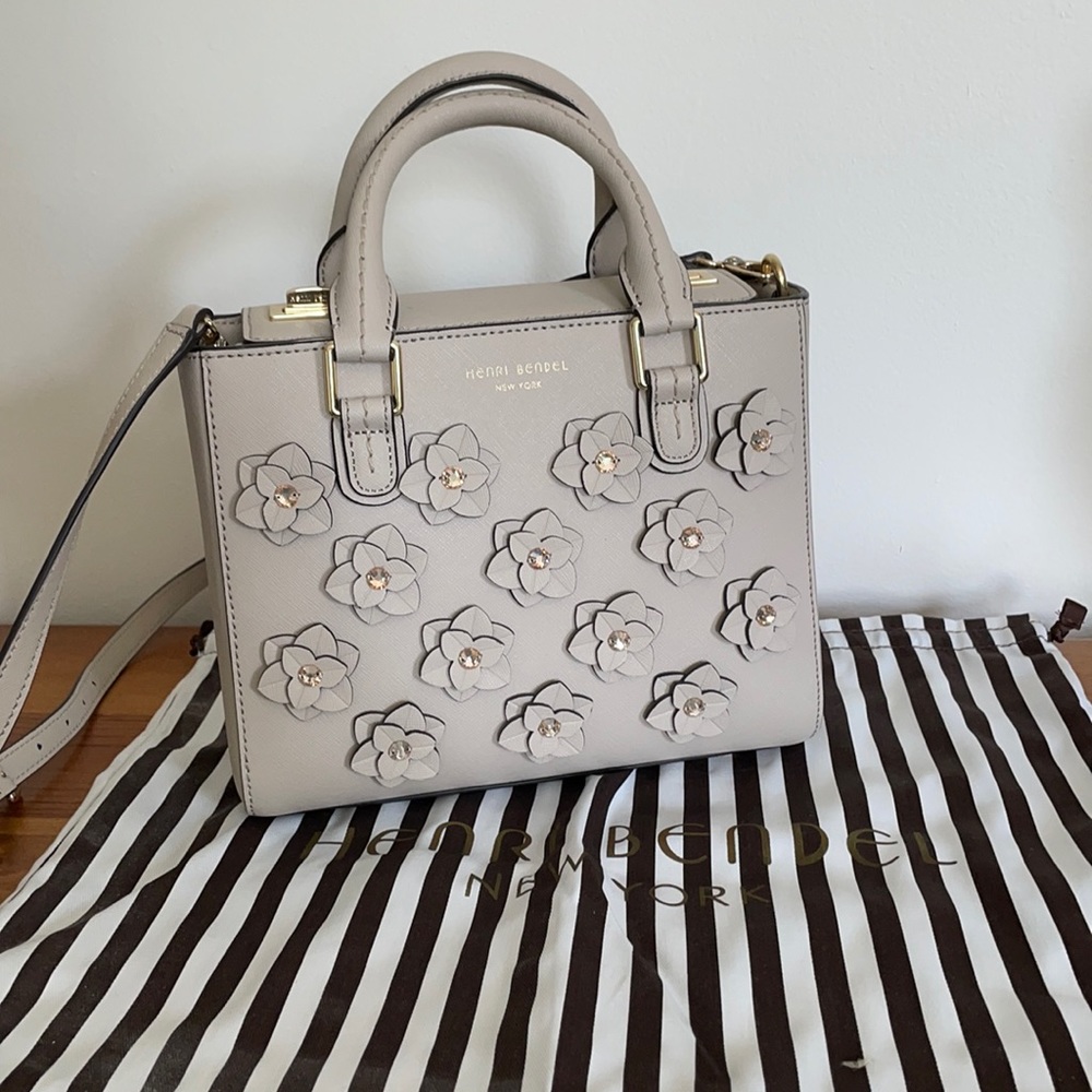 NEW Henri Bendel Grey Crystal Flower Appliqué Bag